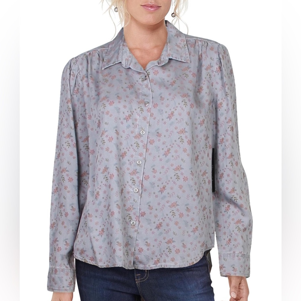 Billy T Button Down Blue Floral Western Shabby Chic Shirt Large